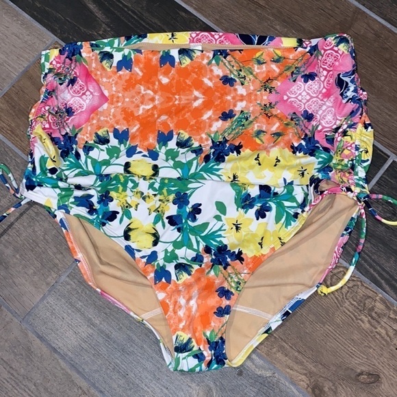 Cacique Hi Waisted Patchwork Swim Briefs Swim Bottom Swim by Cacique Size 16 - Picture 5 of 5